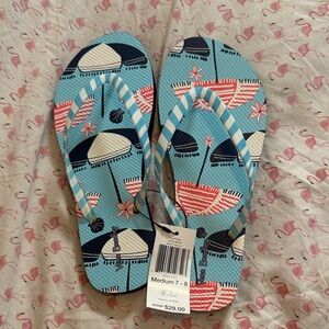 Vera Bradley Blue Sandals with Umbrella Print